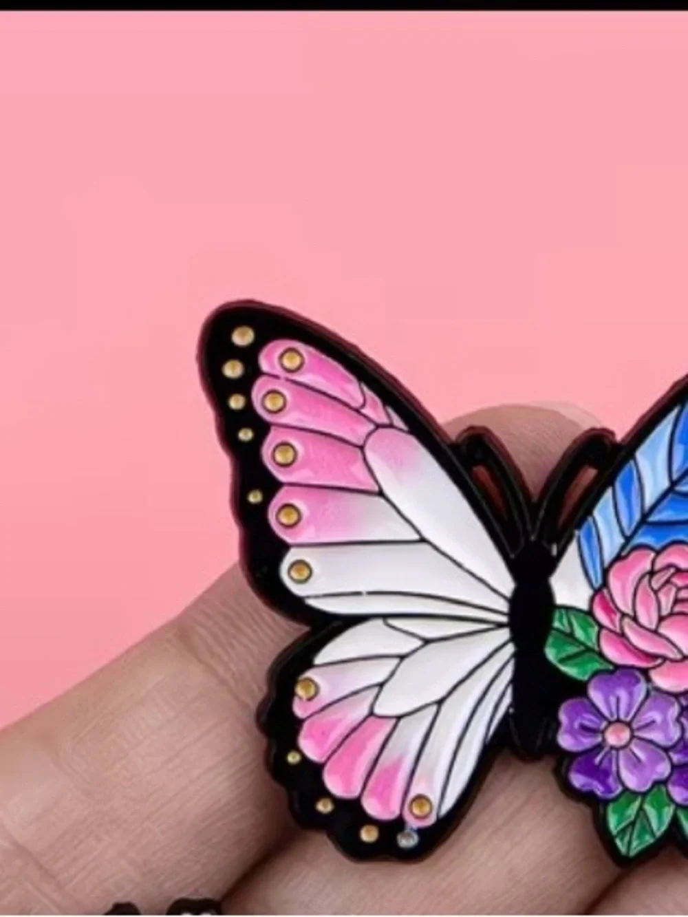 Pink Butterfly Enamel Pin - Decorative Accessory - Picture 1 of 3